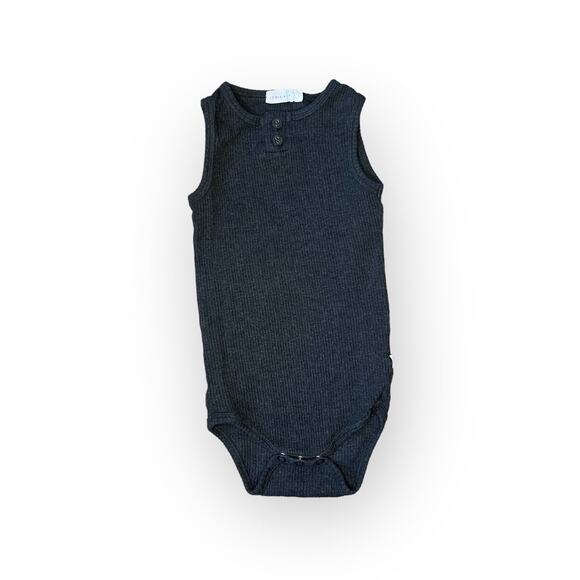 Jamie Kay Dark Gray Rib Knit Sleeveless Henley Bodysuit - Picture 1 of 3